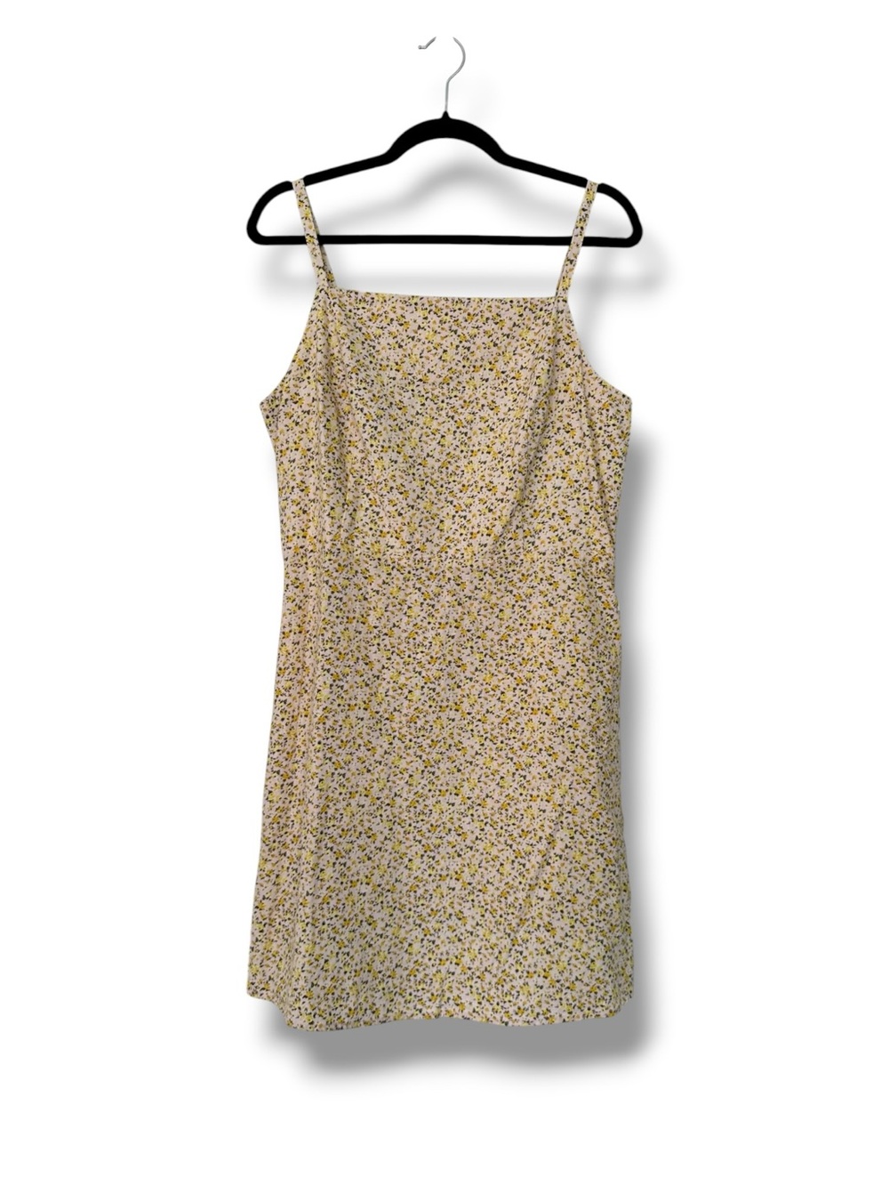 Old Navy yellow floral linen blend square neck mini dress Large summer sundress